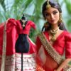 Red and gold Indian bridal lehenga for doll