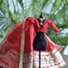 Red and gold Indian bridal lehenga for doll