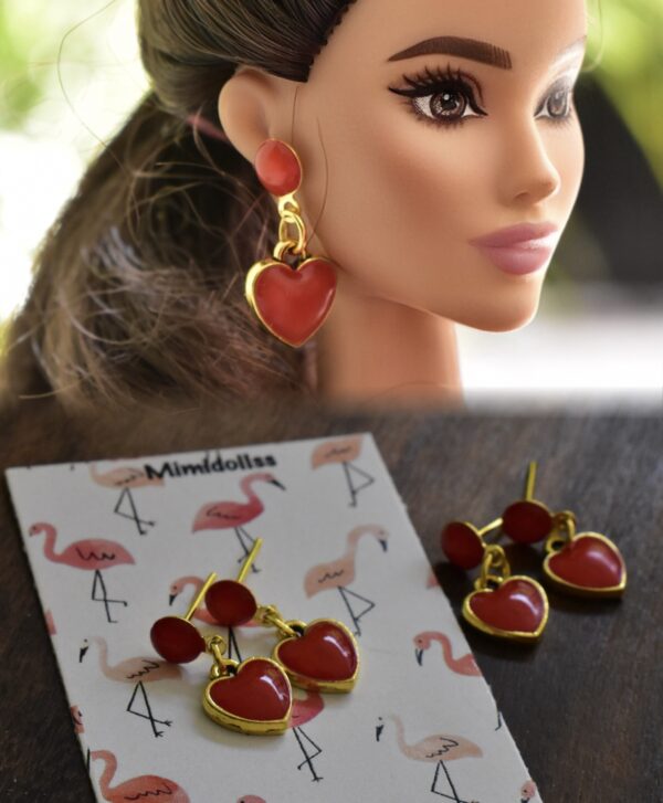 Red heart enamel earrings for doll | doll jewellery | doll earrings | set of 2