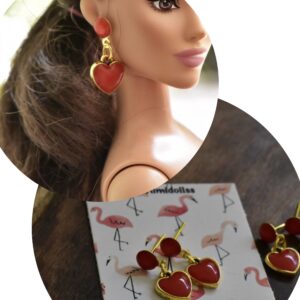Red heart enamel earrings for doll | doll jewellery | doll earrings | set of 2