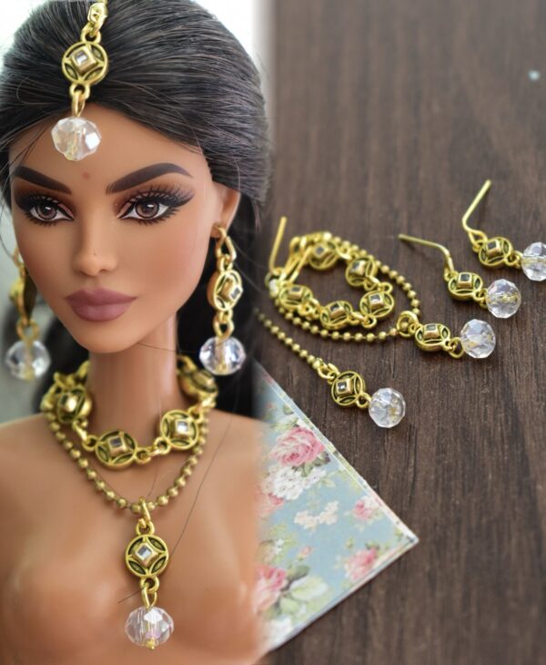 Indian bridal jewelry for doll (white and gold)