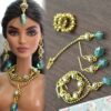 Indian bridal jewelry for doll (teal and gold)