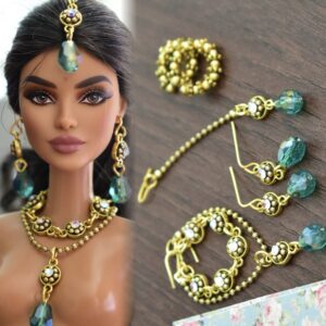 Indian bridal jewelry for doll (teal and gold)