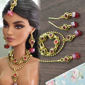 Indian bridal jewelry for doll (Red and gold)