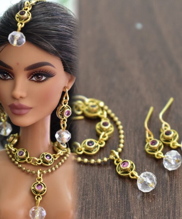 Indian bridal jewelry for doll (purple and gold)