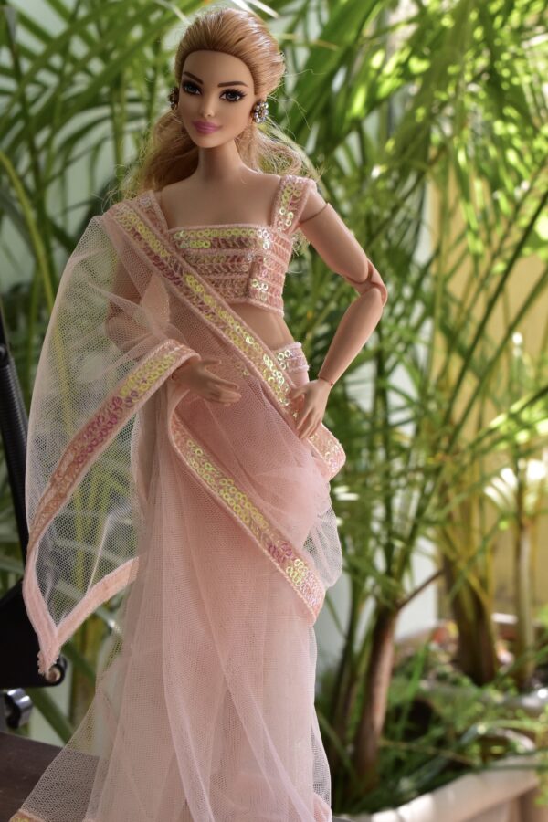 Pink tulle saree for curvy Barbie doll