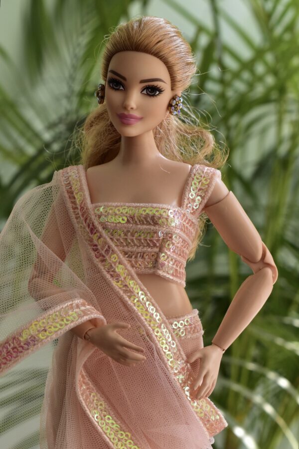 Pink tulle saree for curvy Barbie doll