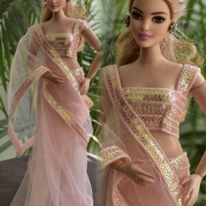 Pink tulle saree for curvy Barbie doll