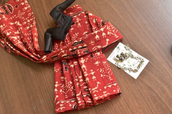 Indian block printed kalamkari saree with accessories for Barbie doll