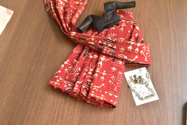 Indian block printed kalamkari saree with accessories for Barbie doll