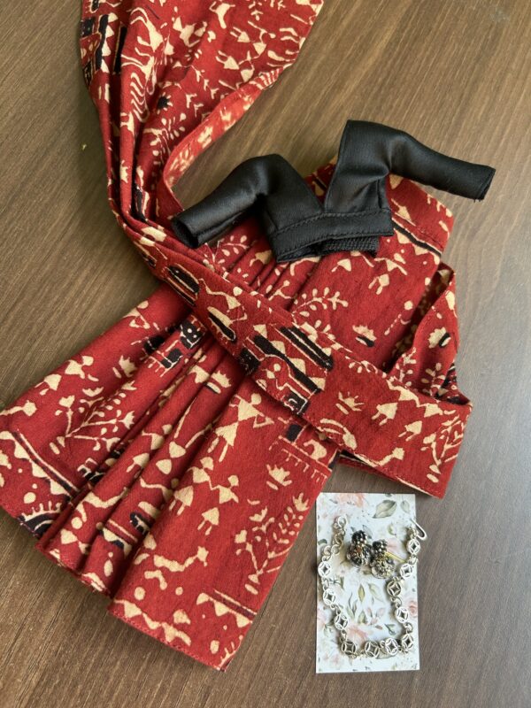Indian block printed kalamkari saree with accessories for Barbie doll