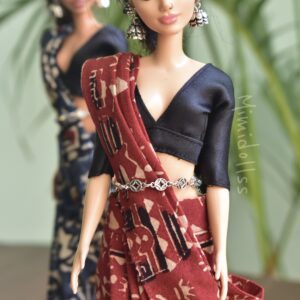 Indian block printed kalamkari saree with accessories for Barbie doll