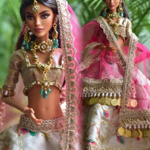 Heavily embellished Indian wedding lehenga for Barbie doll