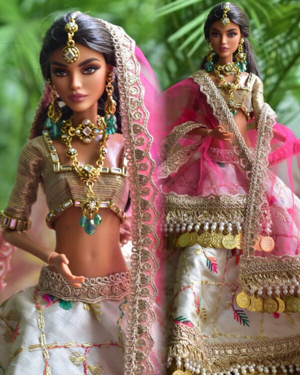 Heavily embellished Indian wedding lehenga for Barbie doll