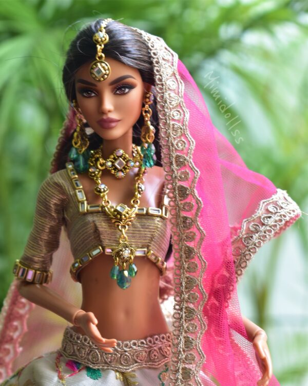 Heavily embellished Indian wedding lehenga for Barbie doll