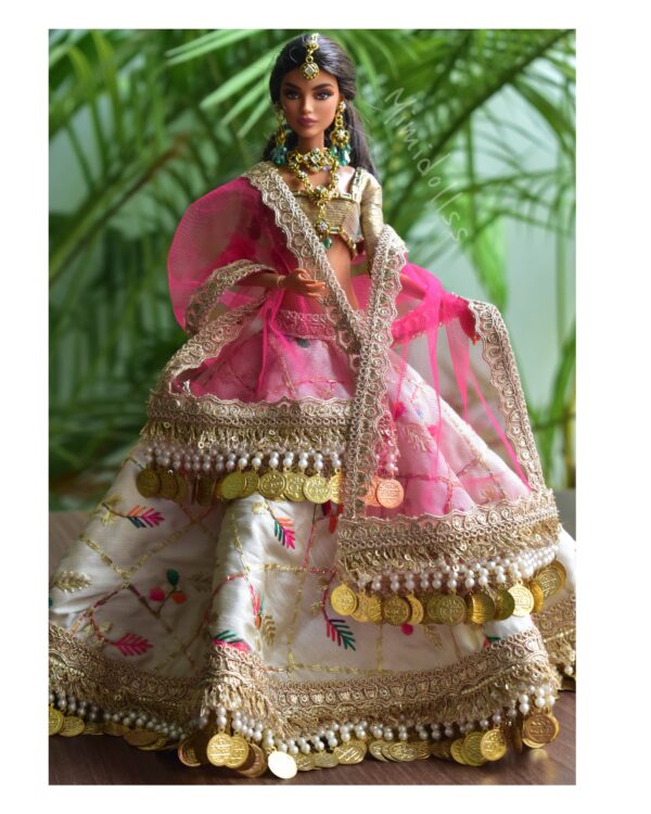 Heavily embellished Indian wedding lehenga for Barbie doll