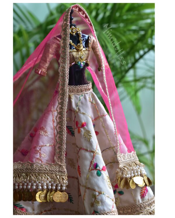 Heavily embellished Indian wedding lehenga for Barbie doll