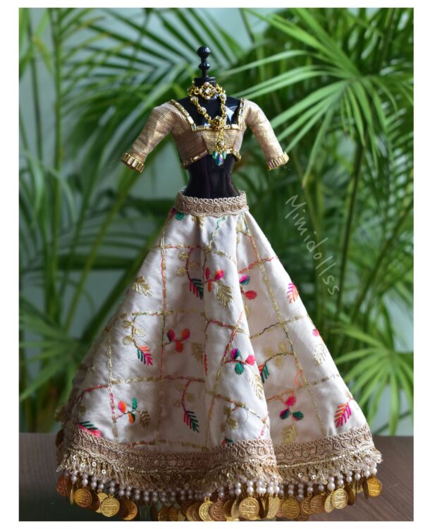 Heavily embellished Indian wedding lehenga for Barbie doll