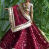 Maroon and gold bridal lehenga for Barbie doll