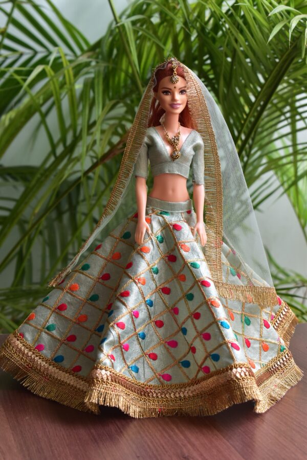 Mint green gold lehenga for Barbie doll