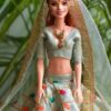 Mint green gold lehenga for Barbie doll