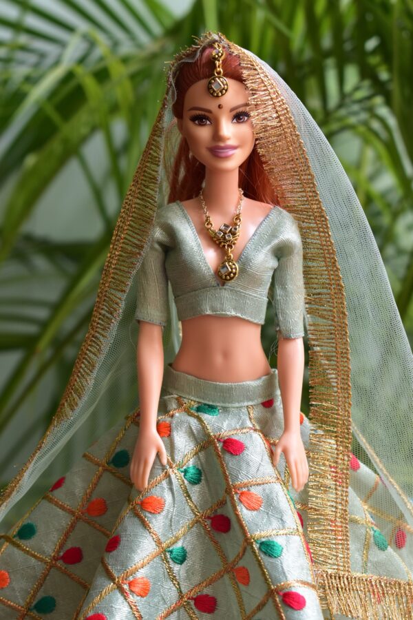 Mint green gold lehenga for Barbie doll