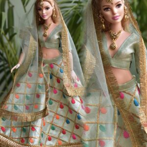 Mint green gold lehenga for curvy Barbie doll
