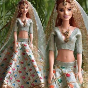 Mint green gold lehenga for Barbie doll