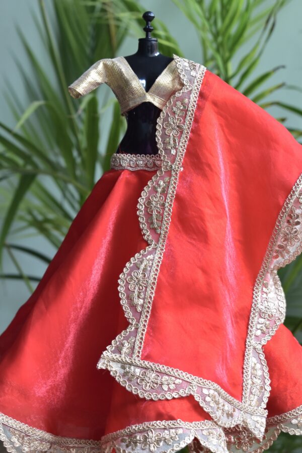 Red and gold festive lehenga for Barbie doll