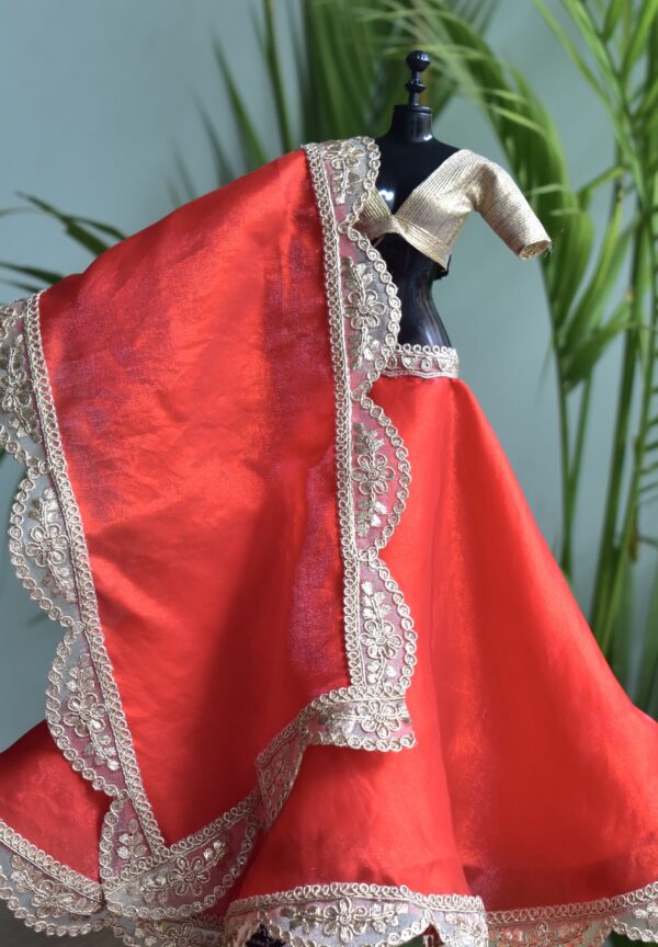 Red and gold festive lehenga for Barbie doll