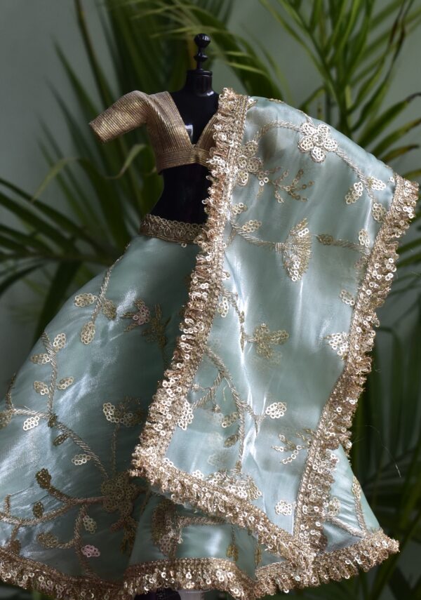 Embroidered mint green lehenga for Barbie doll