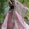 Embroidered blush pink lehenga with accessories for Barbie doll