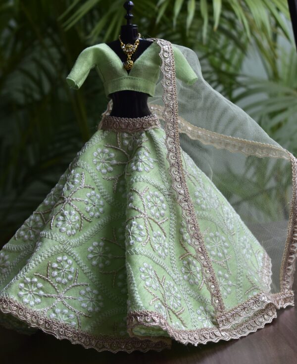 Embroidered green lehenga with accessories for Barbie doll