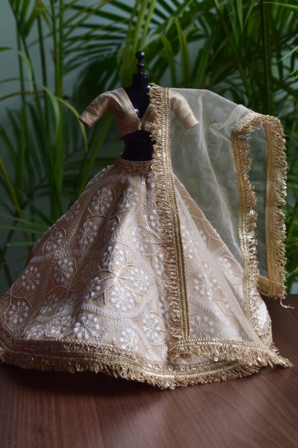 Beige and gold lehenga for Barbie doll