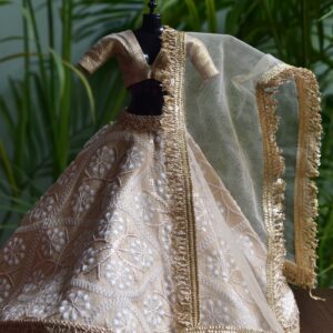 Beige and gold lehenga for Barbie doll