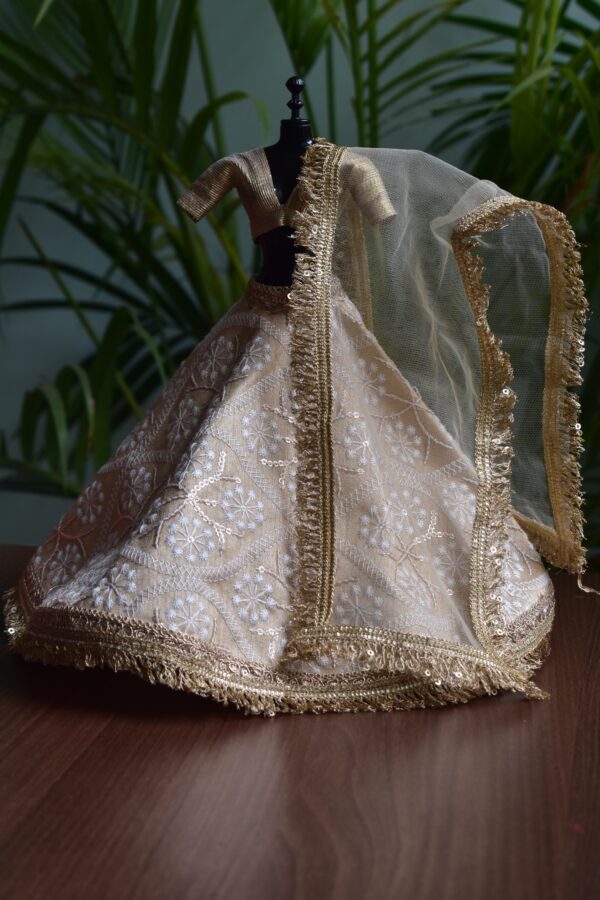Beige and gold lehenga for Barbie doll