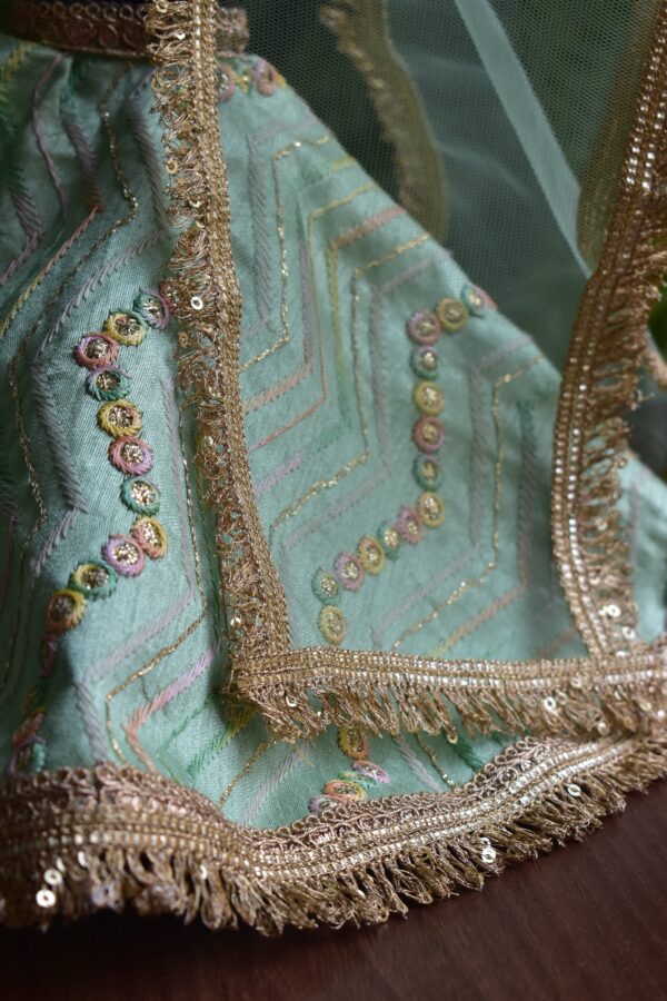 Pastel green and gold lehenga for Barbie doll