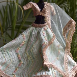 Pastel green and gold lehenga for Barbie doll