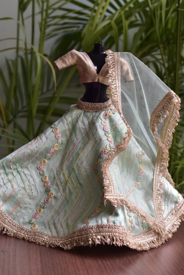Pastel green and gold lehenga for Barbie doll