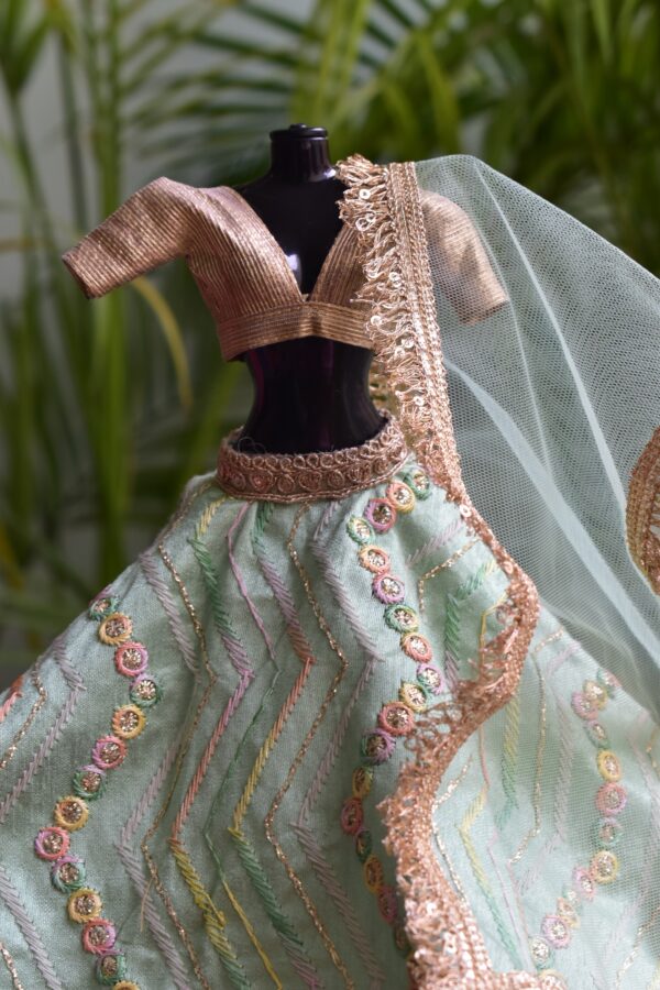 Pastel green and gold lehenga for Barbie doll