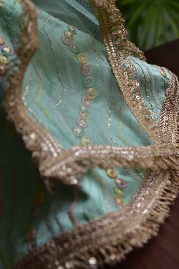 Pastel green and gold lehenga for Barbie doll