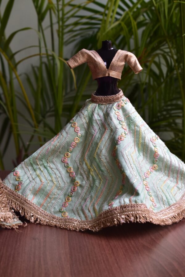 Pastel green and gold lehenga for Barbie doll