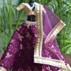 Wine and gold lehenga for Barbie doll