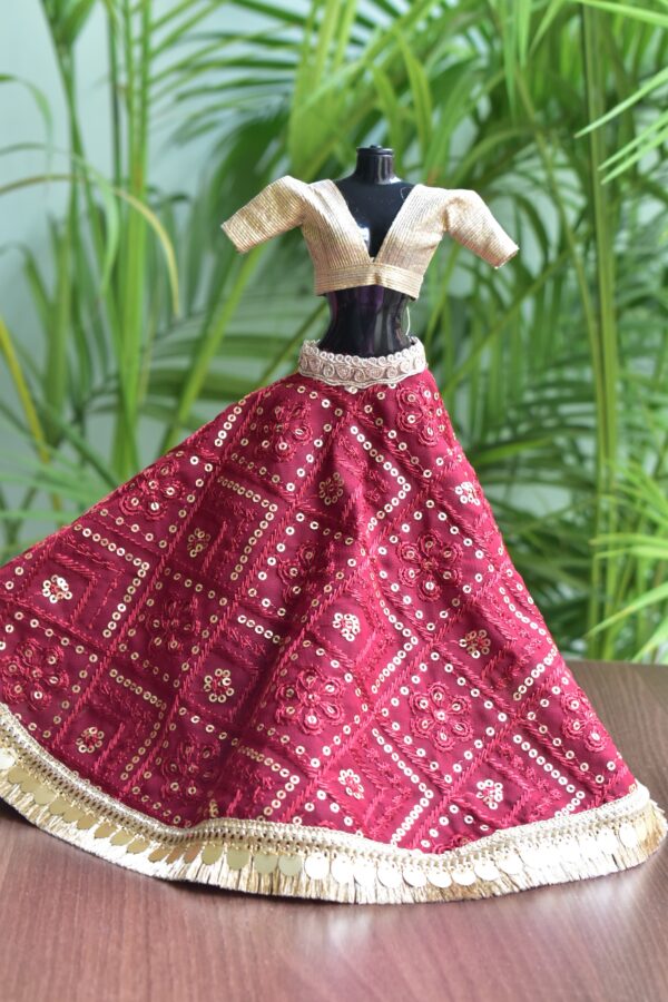 Maroon and gold lehenga for Barbie doll
