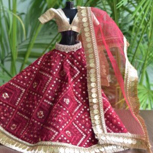 Maroon and gold lehenga for Barbie doll
