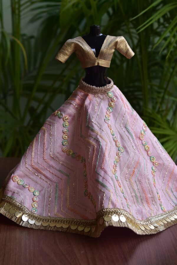 Blush pink and gold lehenga for Barbie doll