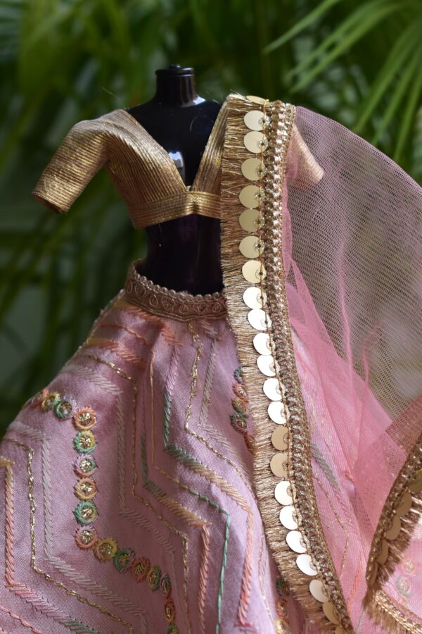 Blush pink and gold lehenga for Barbie doll