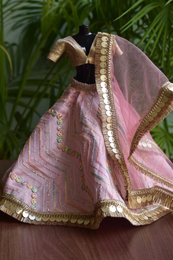 Blush pink and gold lehenga for Barbie doll