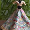 Embellished blue and gold Indian lehenga for Barbie doll