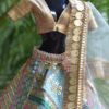 Embellished blue and gold Indian lehenga for Barbie doll
